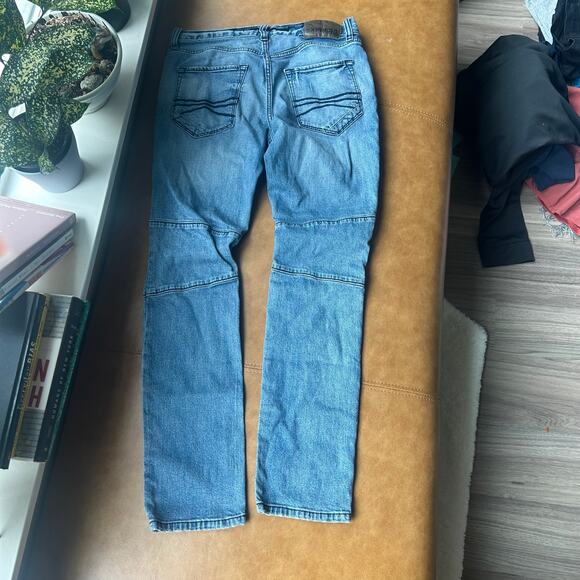 Jeans Moto Style Distressed Ripped Light Wash Denim - Picture 7 of 8